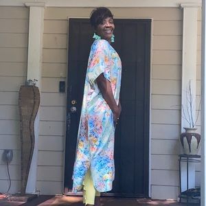 Oversized Gathered side panel Kimono Multi-color Print Shrug Jacket